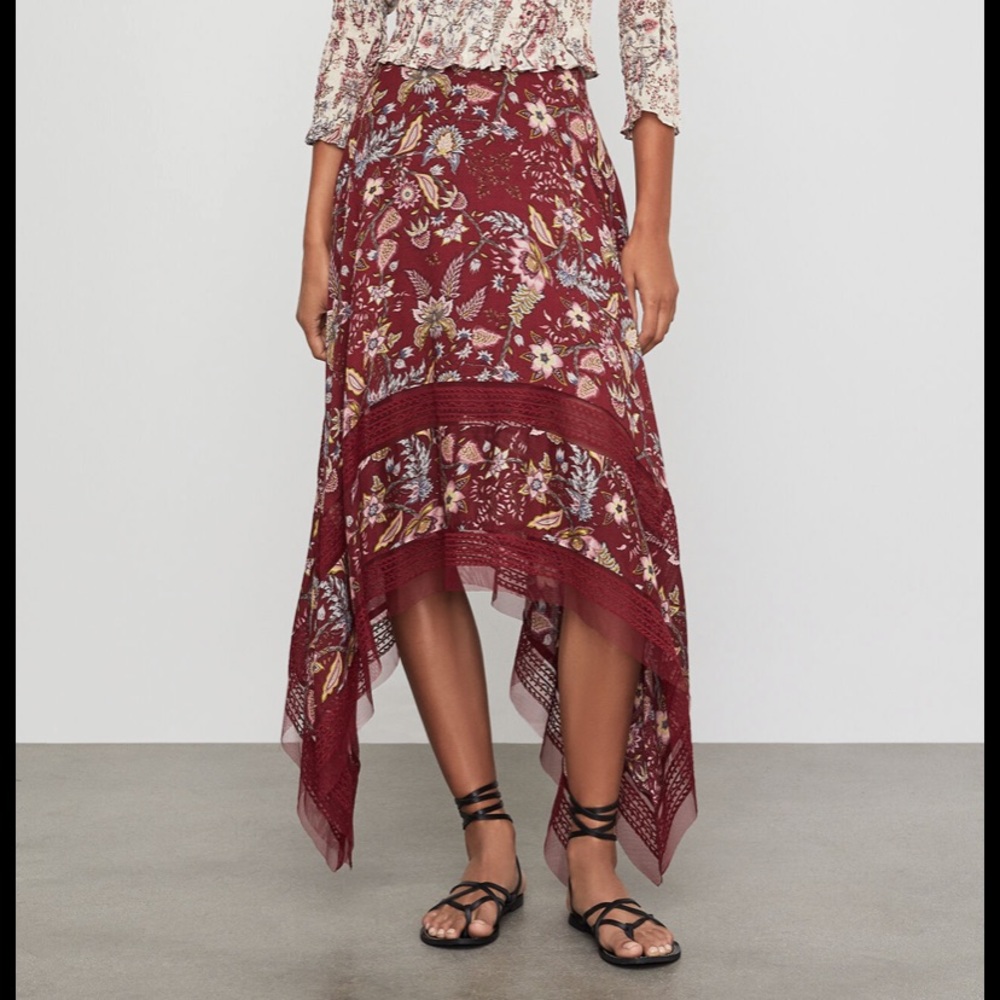BCBG MAXAZRIA Deep Red- Floral To Skirt